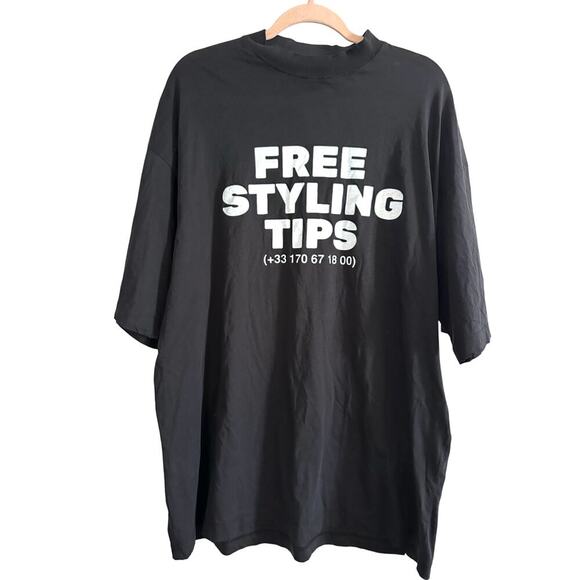 BALENCIAGA Oversized Baggy Distressed Printed Tee Free Styling Tips Hotline NWT - Picture 4 of 11